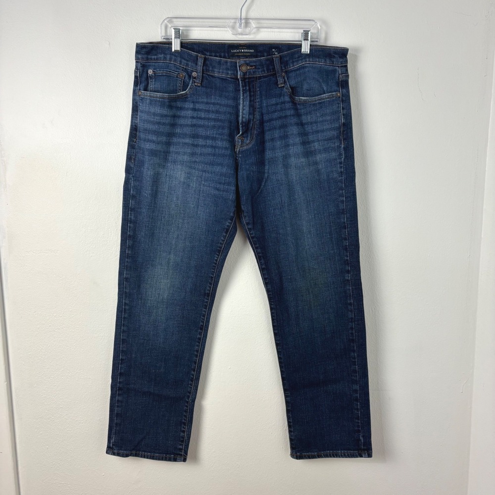 Lucky Brand Mens 221 Straight 36x30 Blue Dad Jeans Dark Wash Denim Whiskered